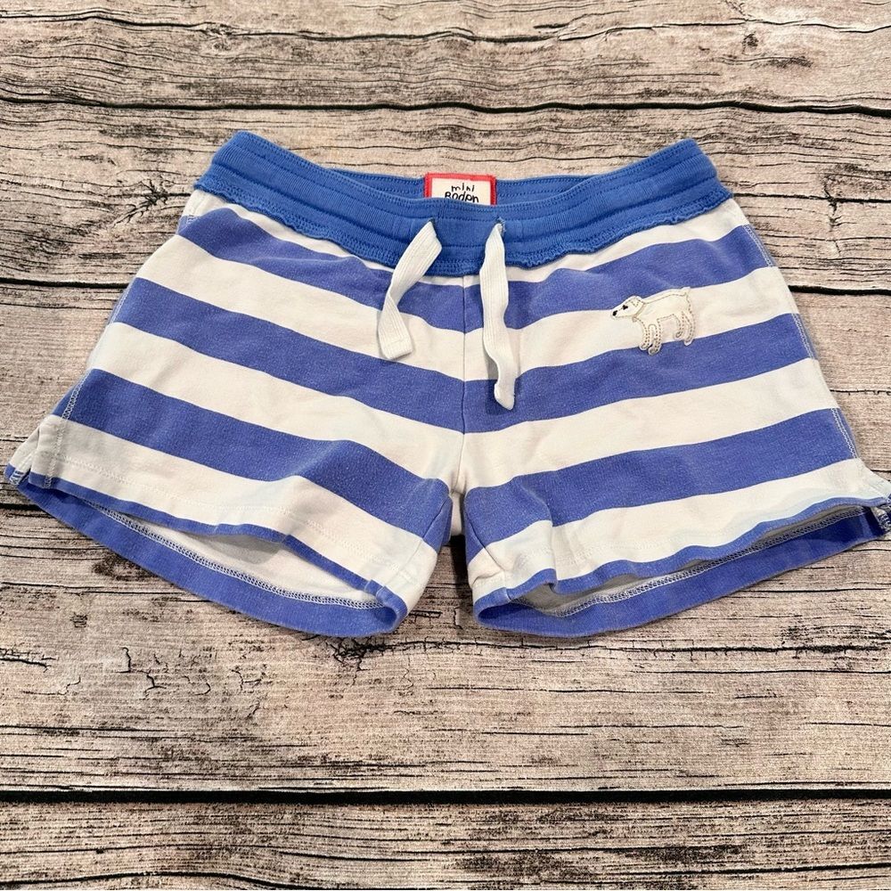 Boden Blue and White Athletic Shorts with Stripes Girls’ Size 10